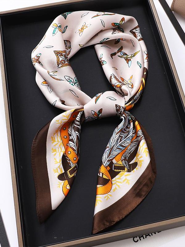 Vintage Satin Monogram Printed Silk Scarf Brown One Size