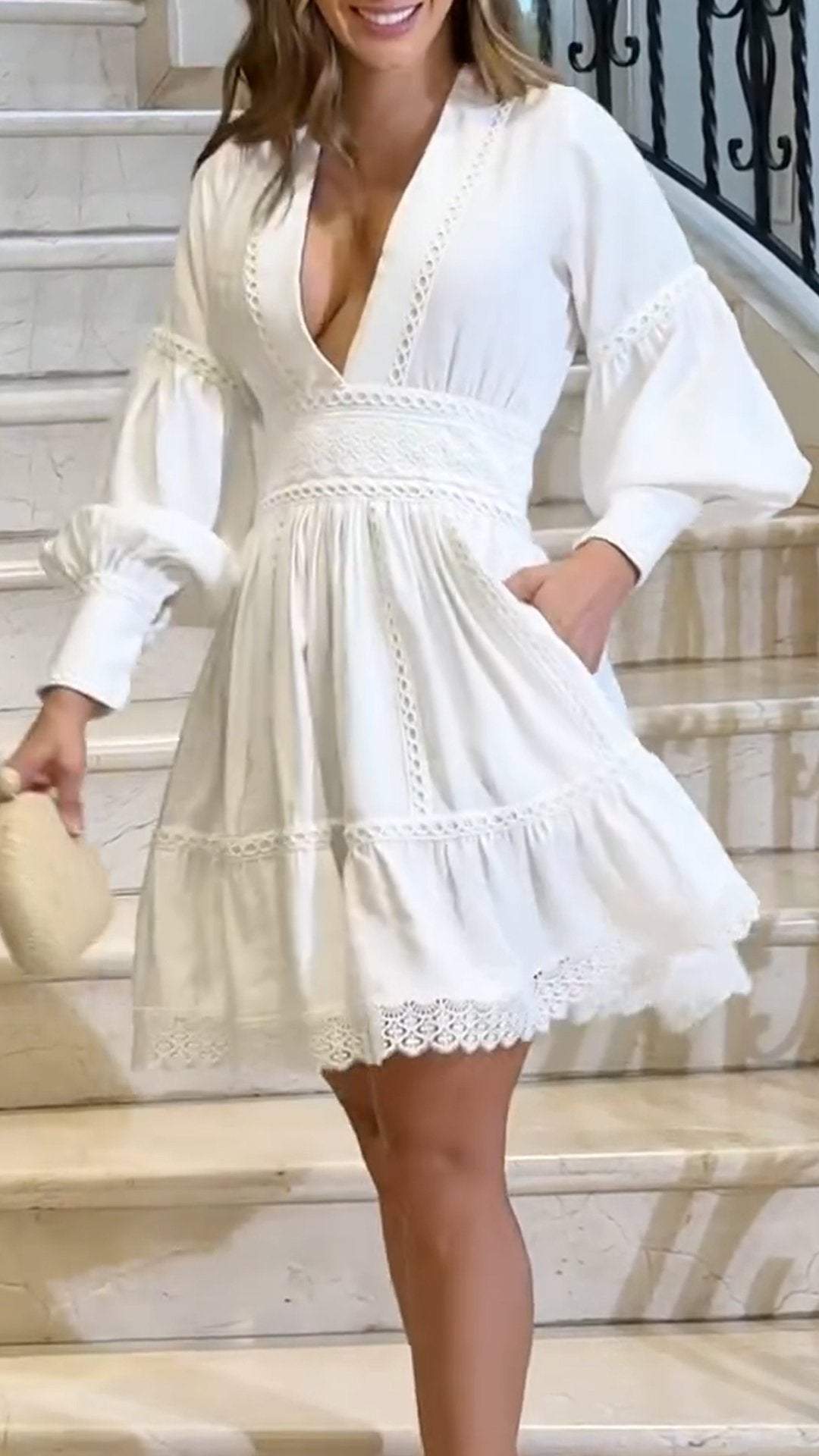 V-neck Hollow Waist Slim Dress