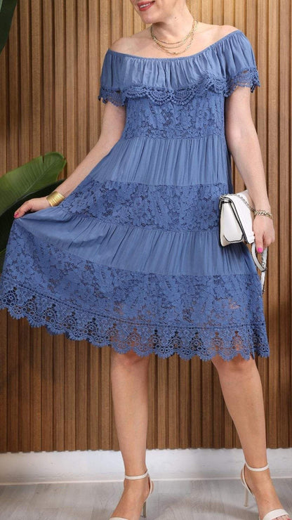 Women's Round Neck Short Sleeve Lace Patchwork Dress