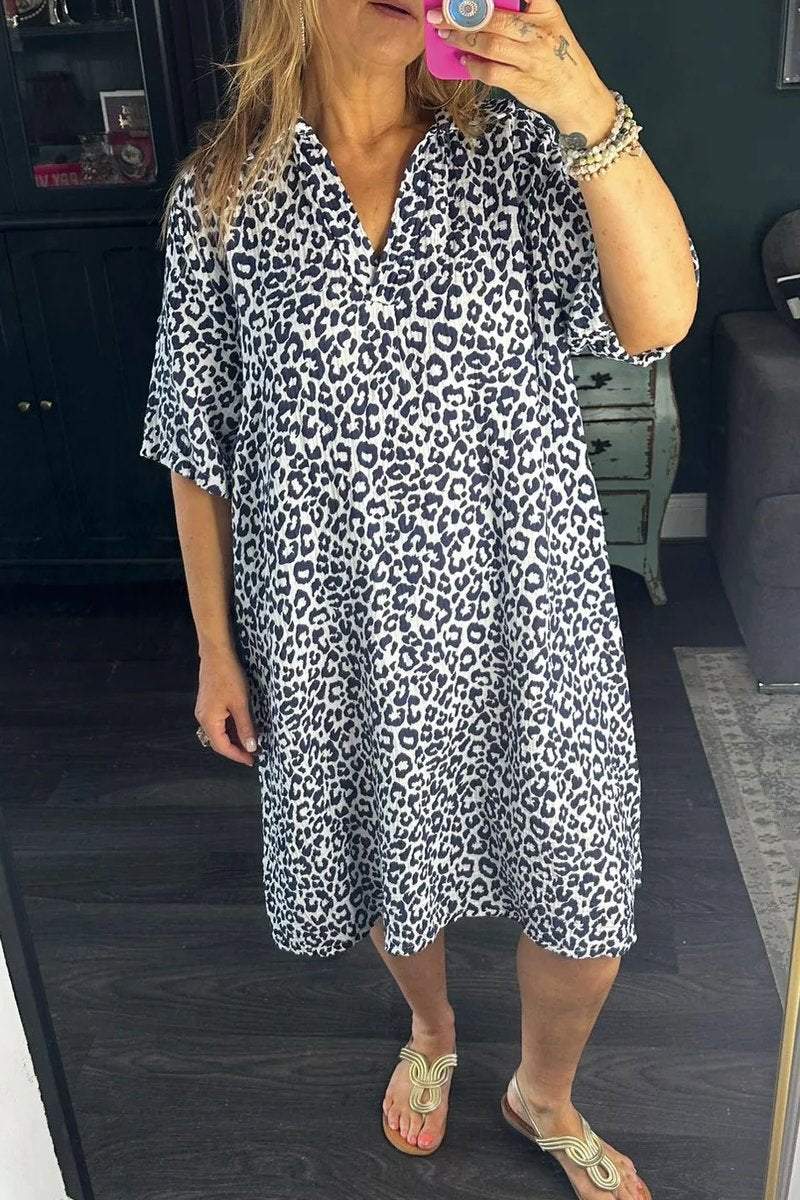 Women's Leopard Print Midi Dress Navy blue