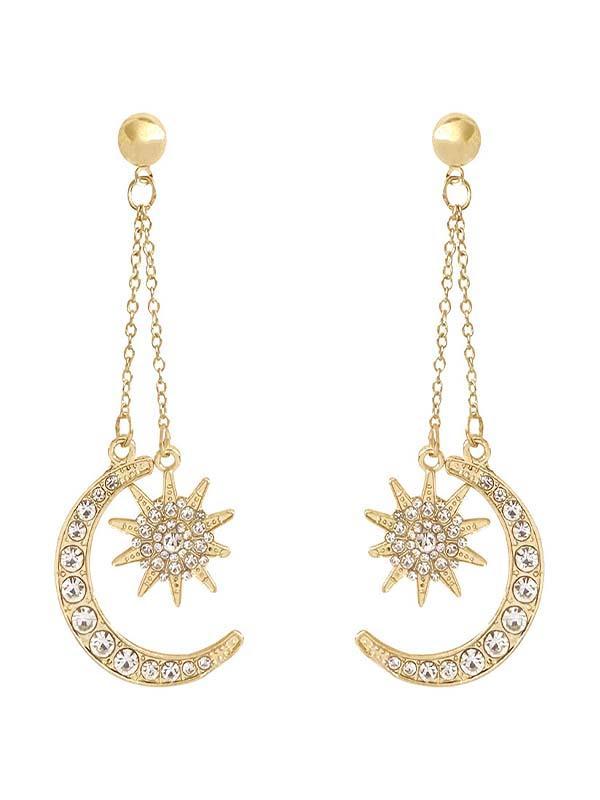 Six Pointed Star Moon Earrings Gold one-size