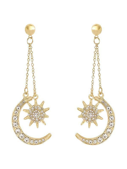 Six Pointed Star Moon Earrings Gold one-size