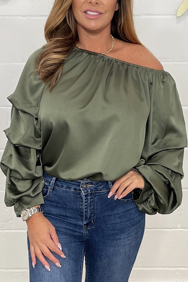 Casual satin flat shoulder top