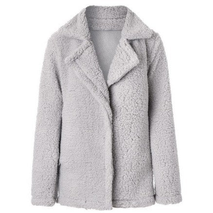 Lapel solid long sleeve coat Light grey