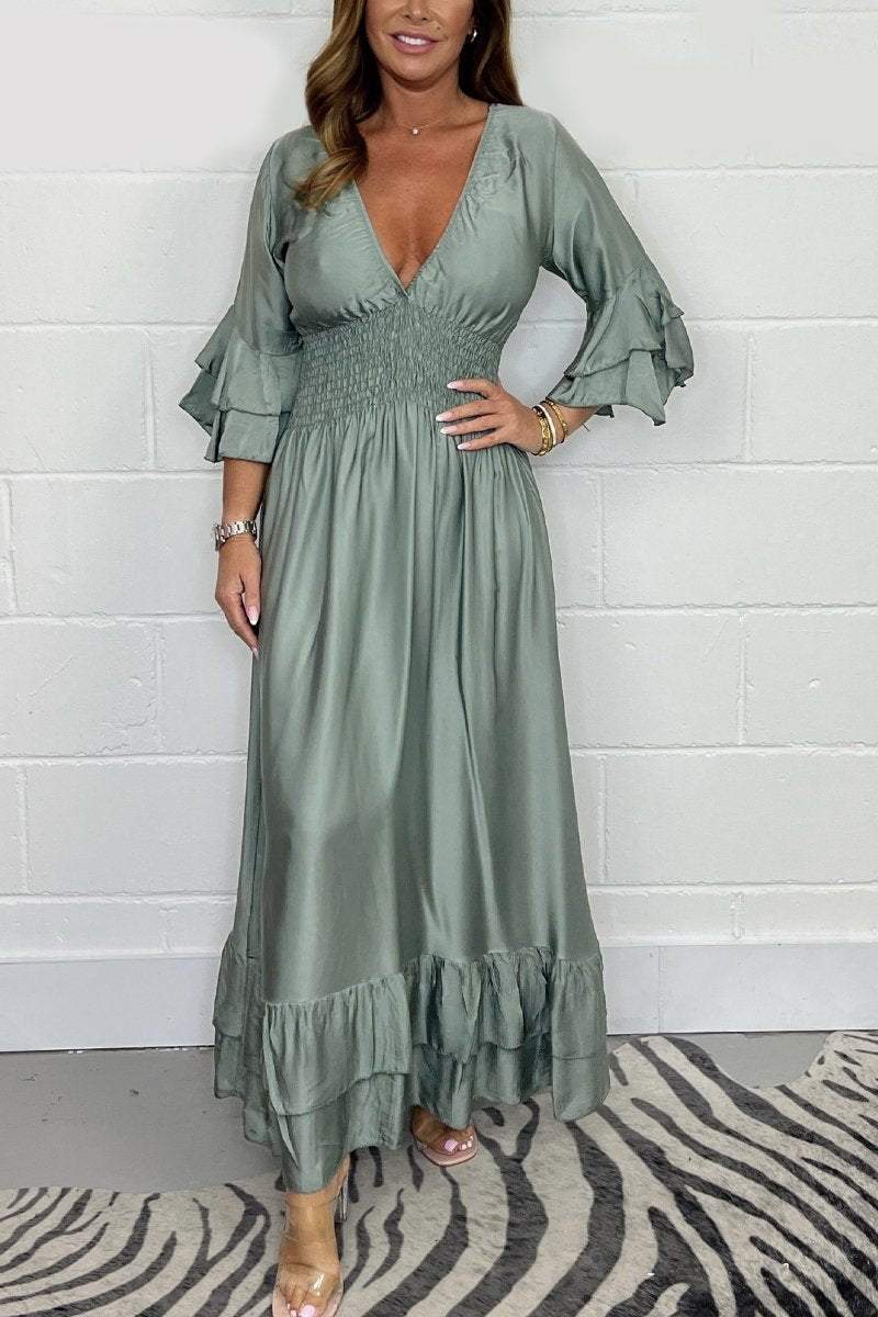 Satin ruffle maxi dress Mint green