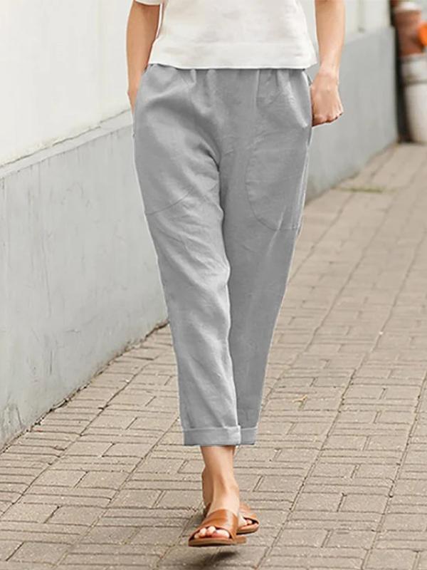 Large size comfortable cotton and linen casual trousers Gray