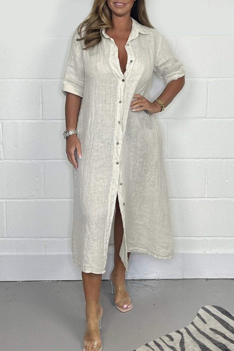 Casual solid color shirt dress white