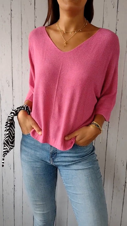 Knitted Mid-sleeve Casual Top pink