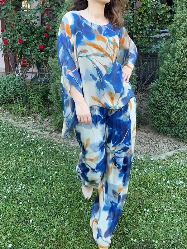 Casual Round Neck Printed Loose Suit