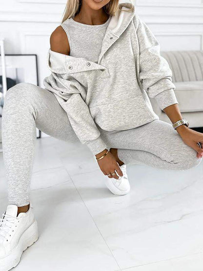 Casual and Comfortable Sweatshirt Suit sweater+vest+pants Light Gray