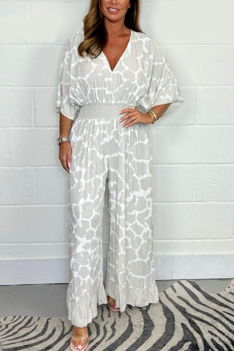 Printed casual jumpsuit White