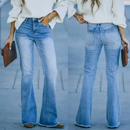 high-waisted stretch flared trousers