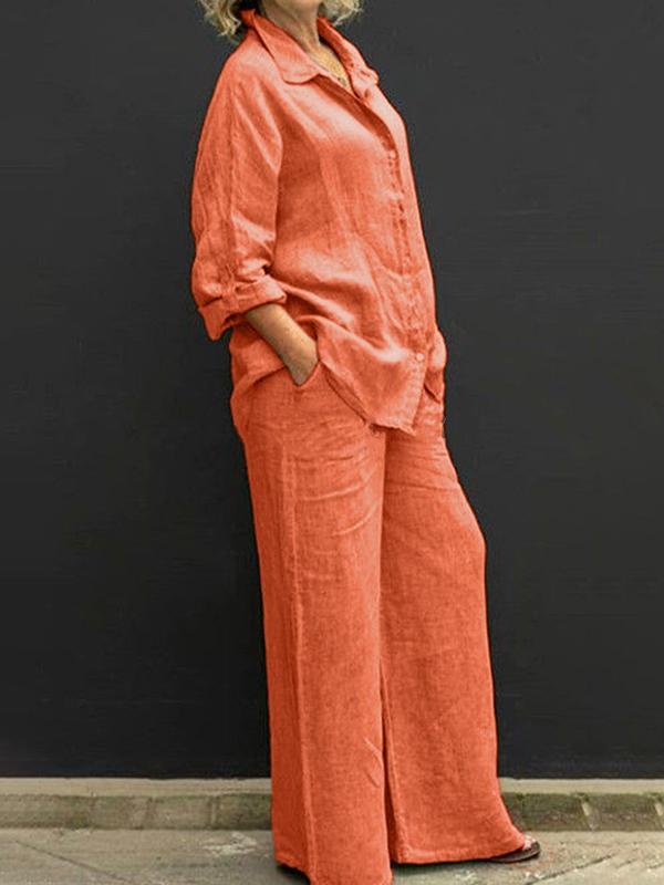 Commuting style shirt top trouser leg pants suit Orange