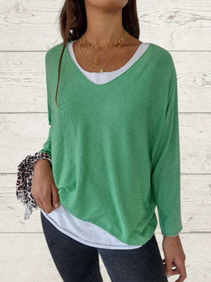 Women's Casual Solid Color Tops and Cami Two-piece Set Green