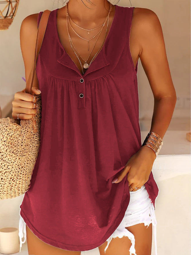 Cotton-Blend Shift Crew Neck Tank & Cami Red