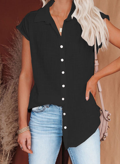 women's new solid color single breasted shirt Black