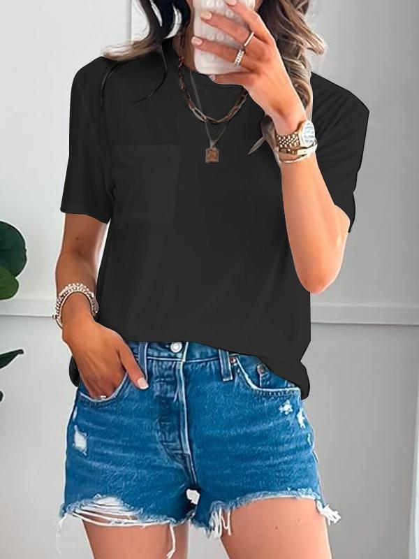 Casual Round Neck Short Sleeve Top black