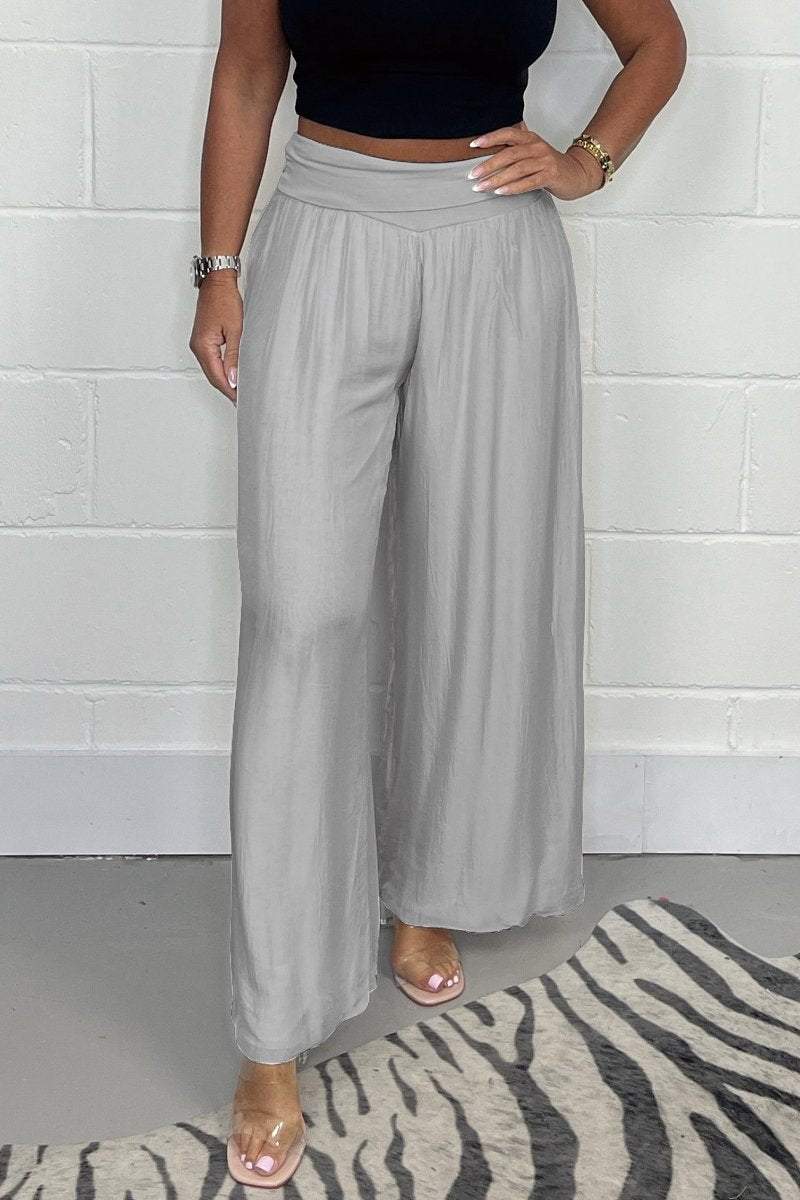 Satin turn-waist trousers Gray