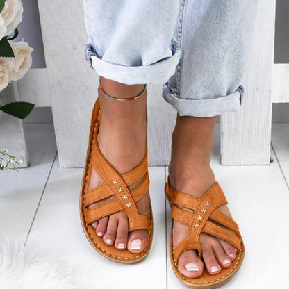 Casual Slope Heel Over Toe Sandals brown