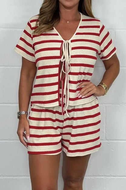 Women's Striped Tie Up Top & Shorts