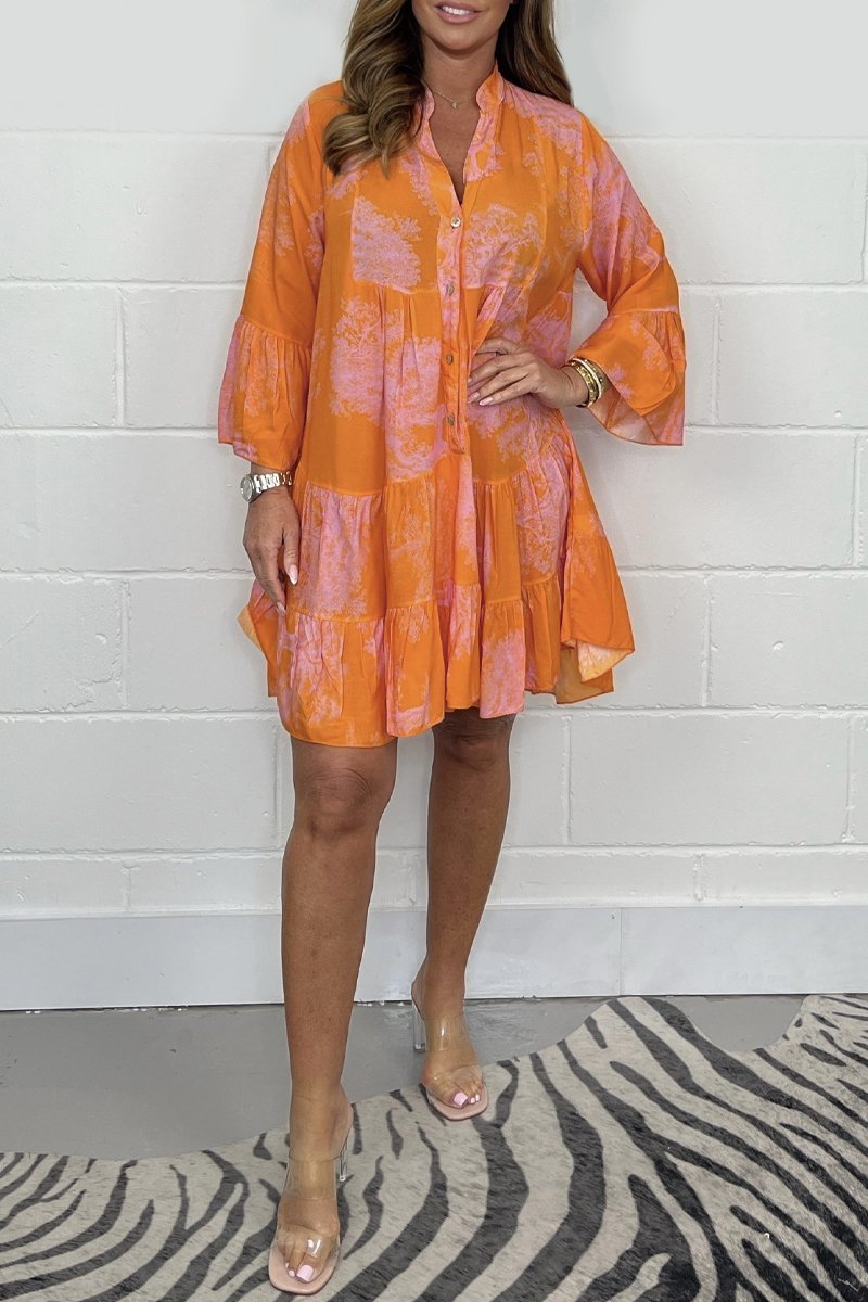 V-neck printed dress Orange