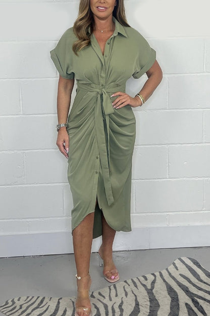 Solid color shirt dress Army green