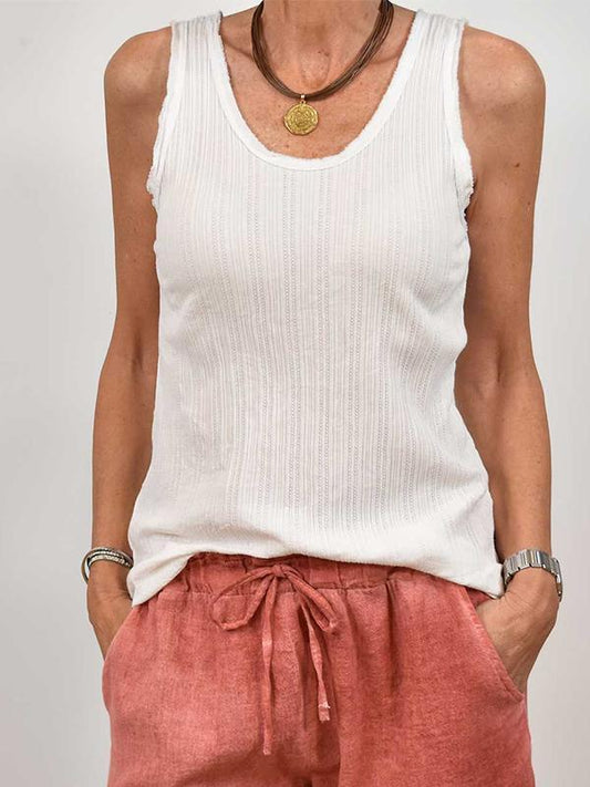 Round Neck Textured Casual Vest white