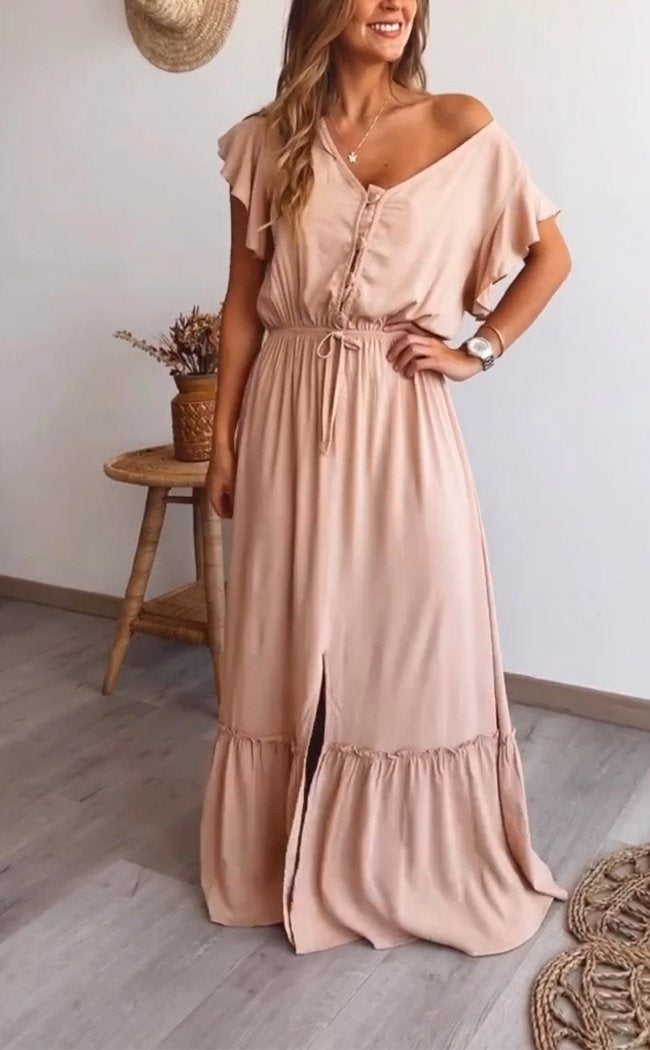 Casual V-neck Belted Dress