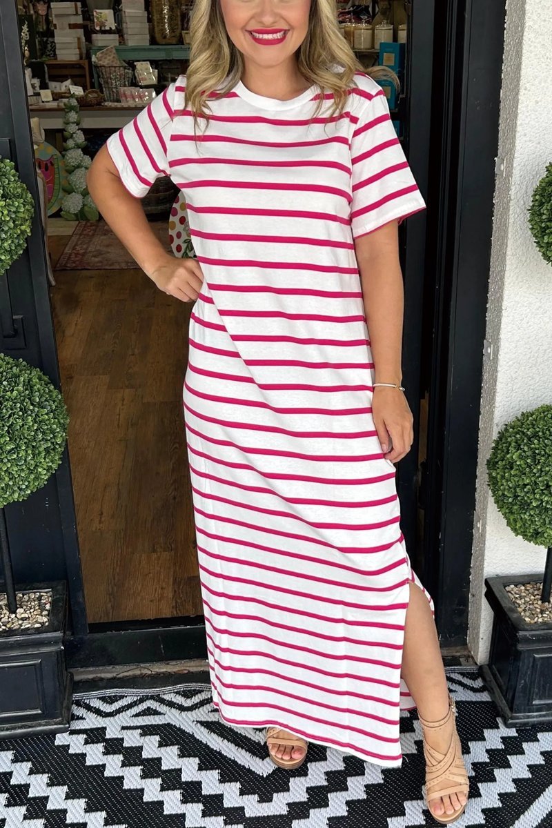 Women's Striped T-Shirt Dress with Pockets