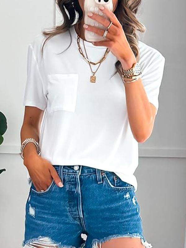 Casual Round Neck Short Sleeve Top White