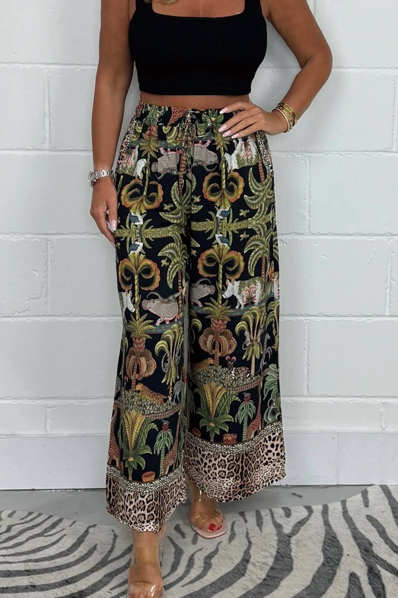 Jungle Animal Print Tie Waist Trousers