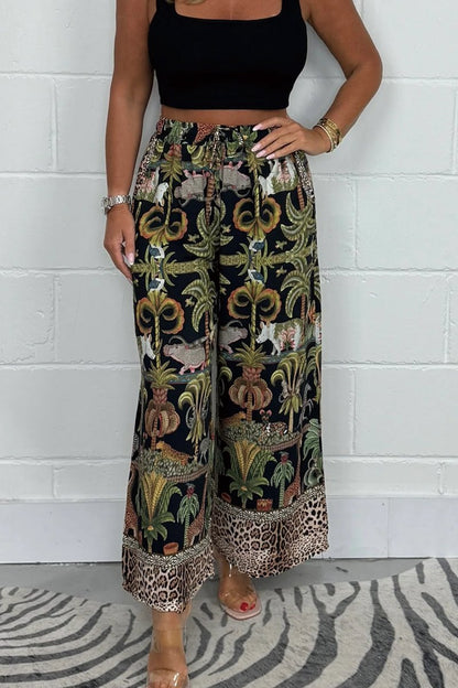 Jungle Animal Print Tie Waist Trousers