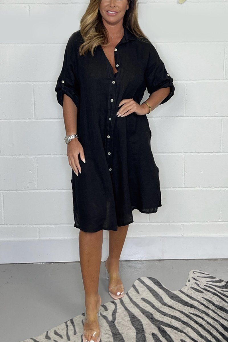 Cotton and linen Shirt Dress Black