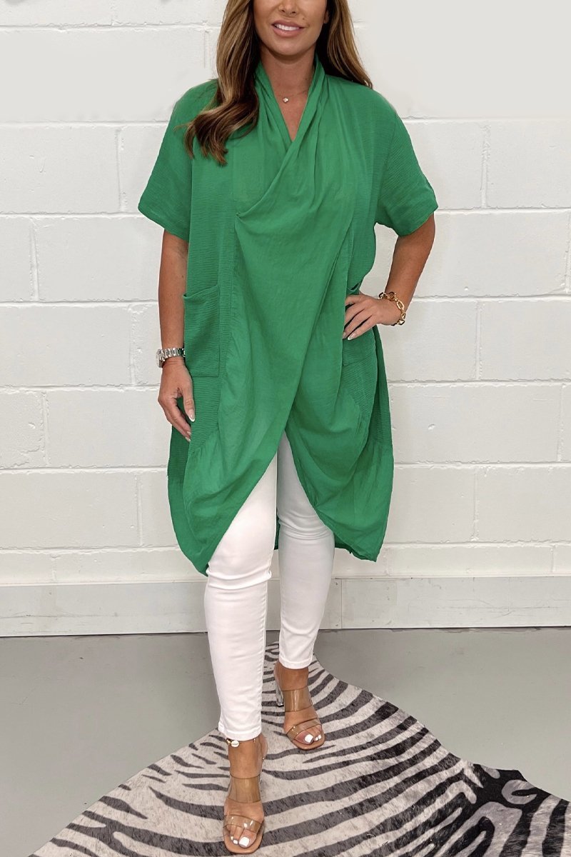 Long cotton and linen blouse Green