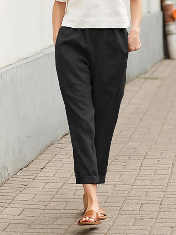 Large size comfortable cotton and linen casual trousers Black