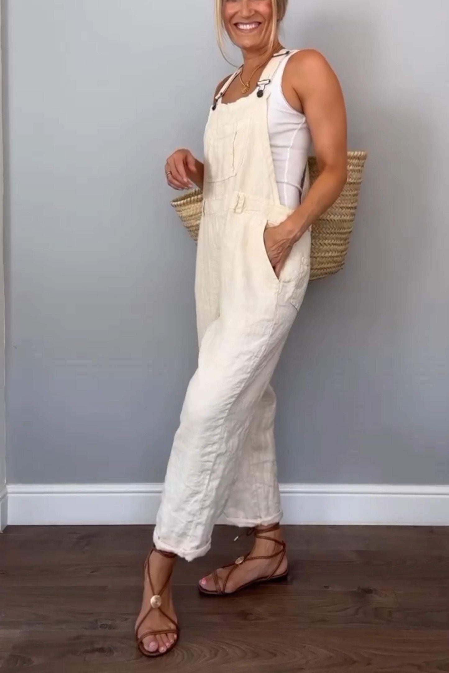 Solid Spaghetti Wide Leg Jumpsuit