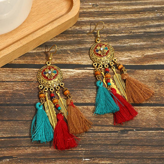 Boho tassel long temperament versatile earrings Mixed colors One Size