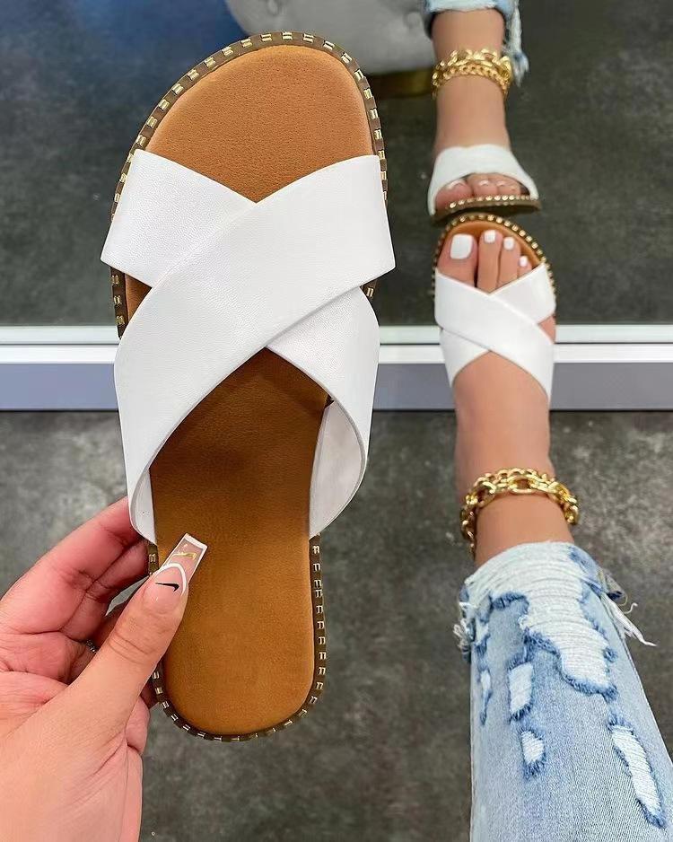 Open Toe Non-slip Slippers Fashionable Rhinestone Star Flat Sandals White 40(UK 6)