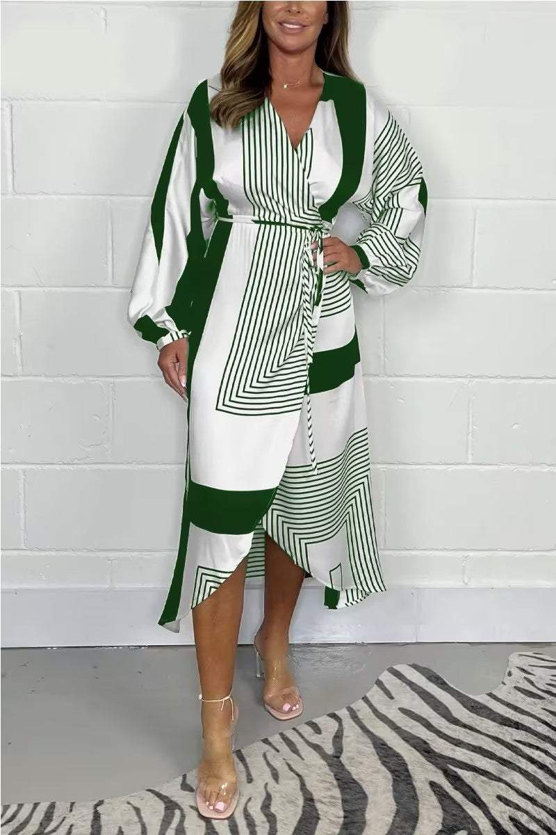 Casual satin print dress Green