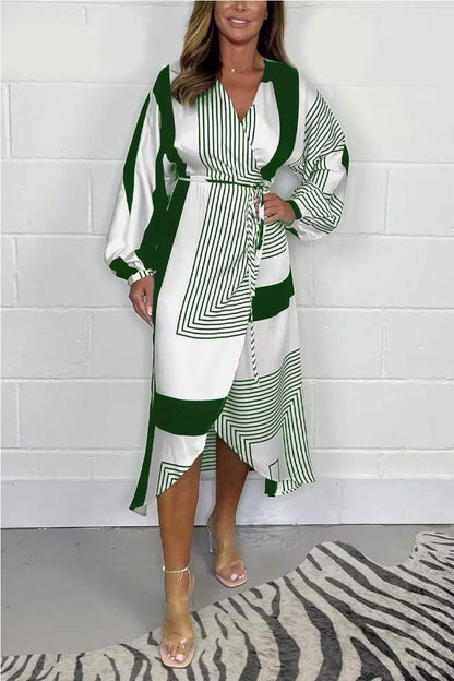 Casual satin print dress Green