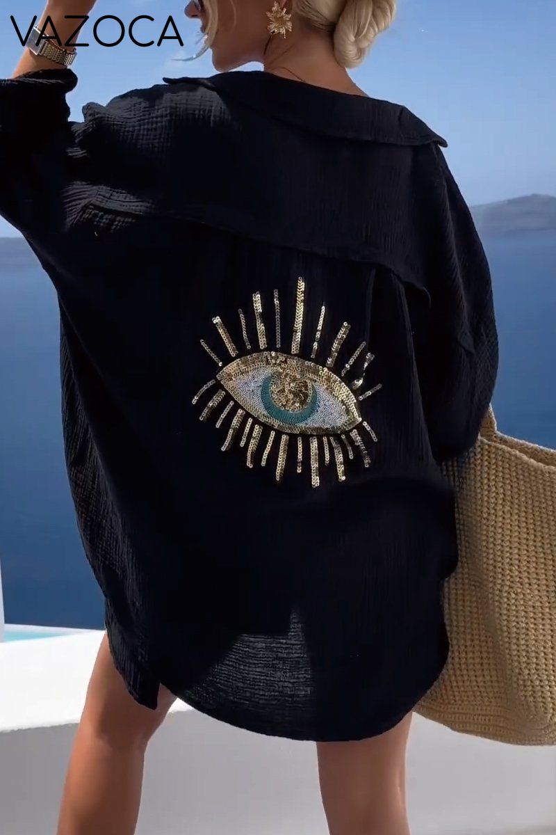 Casual sequin beaded shirt Black