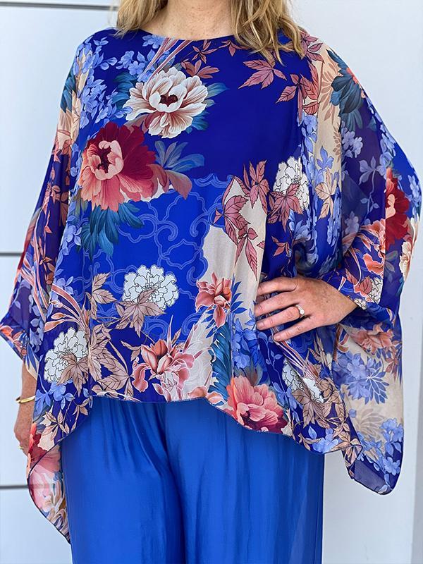 Round Neck Long Sleeve Chiffon Printed Suit