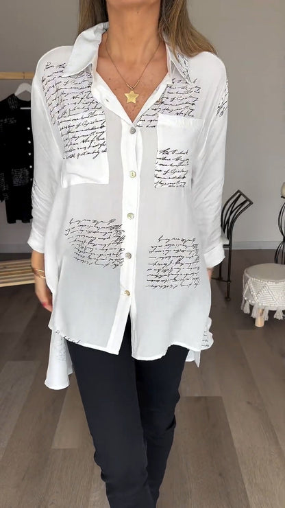 Letter Print Fashion Lapel Shirt white