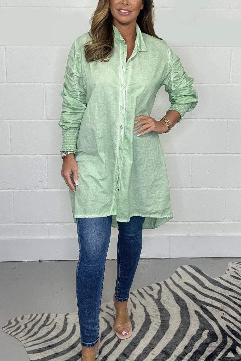 Long cotton and linen shirt Green