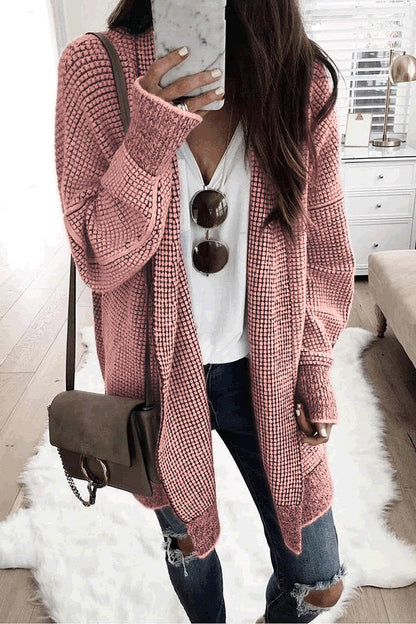 Waffle Texture Cardigan Pink