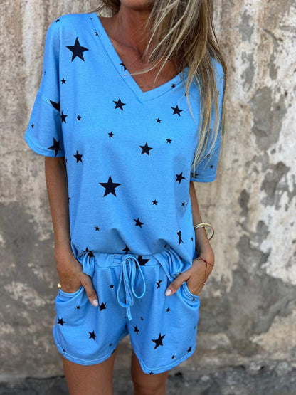 Comfortable Star Print Set blue