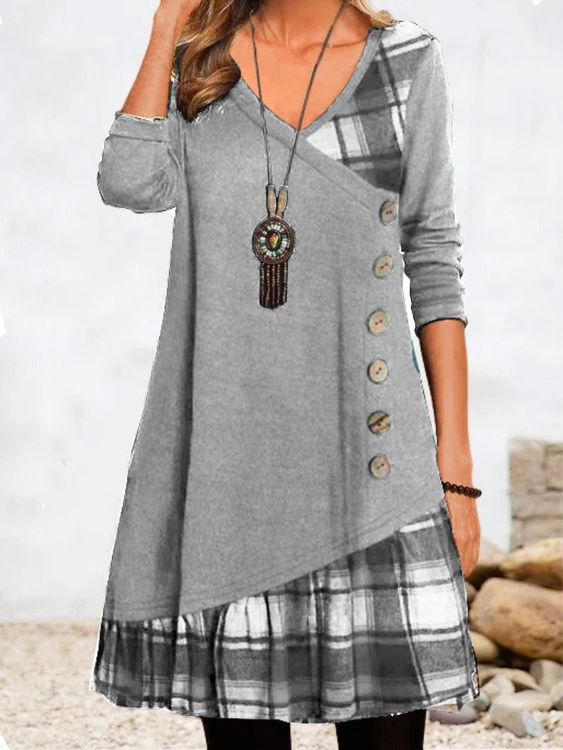 women's autumn and winter new casual stitching long sleeve dress Grey