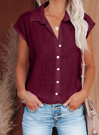 women's new solid color single breasted shirt Red