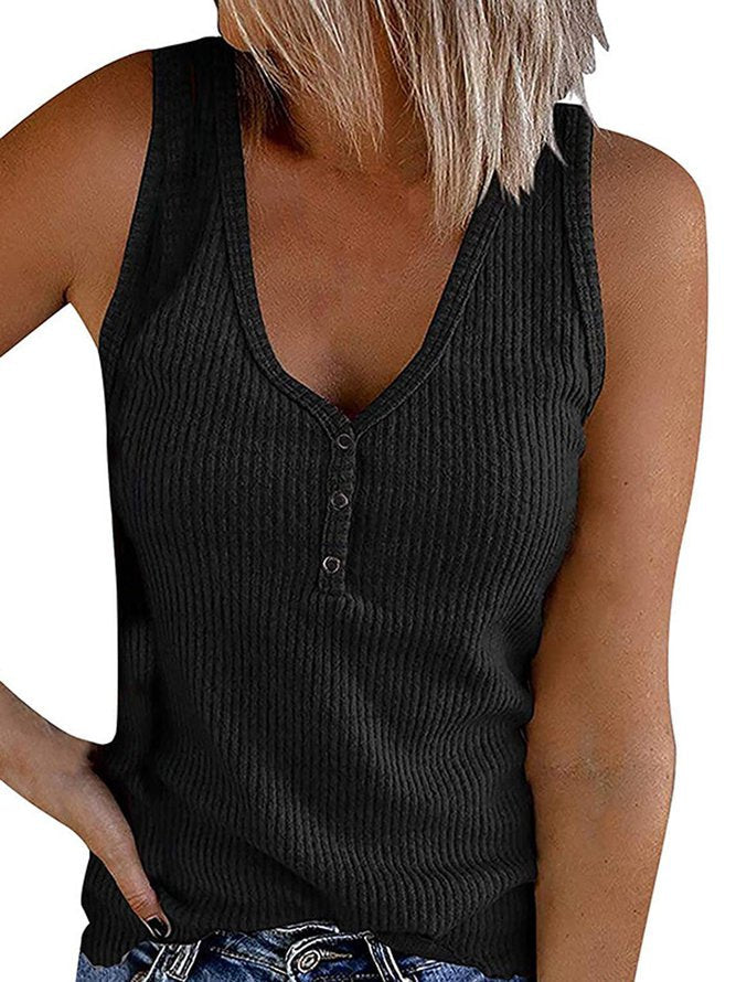 Sheath Sleeveless Casual Crew Neck Tank & Cami Black