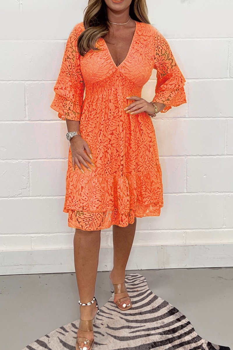 Lace V-neck dress Orange